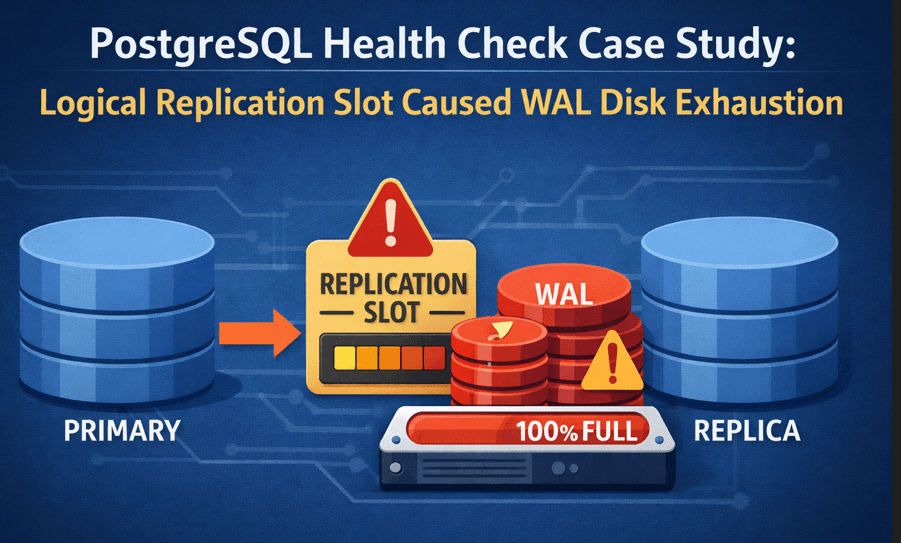 Cover Image for PostgreSQL Health Check Case Study: Logical Replication Slot Caused WAL Disk Exhaustion